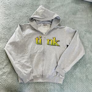 Vintage DISNEY y2k TINK Tinkerbell Full Zip Babydoll Hoodie Gray Spellout Wmns L